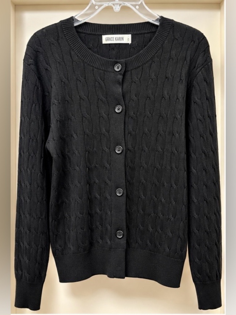 Grace Karin Cable Knit Cardigan in Black Size XL Like New